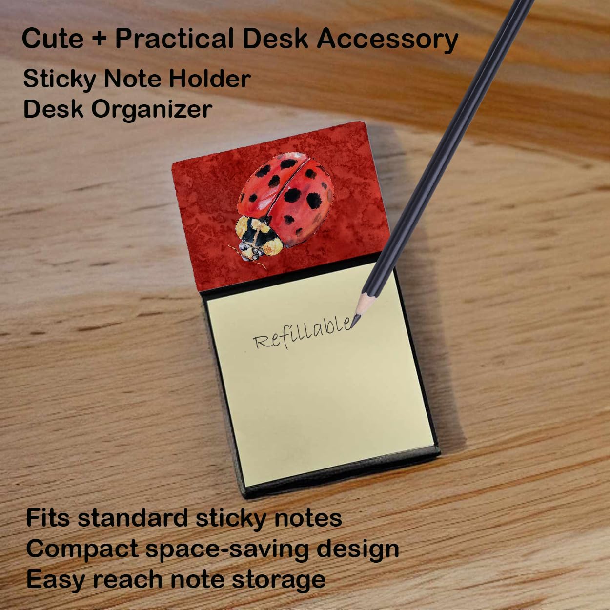 Caroline's Treasures Lady Bug on Deep Red Refillable Sticky Note Holder or Postit Note Dispenser, 3.25 by 5.5", Multicolor