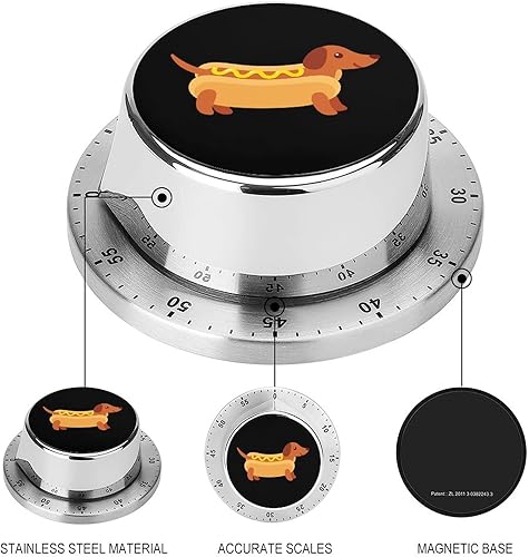 Miniatura 3 de Perro salchicha en bollo de perro caliente con temporizador de cocina mostaza acero inoxidable 60 minutos temporizador de cuenta regresiva para