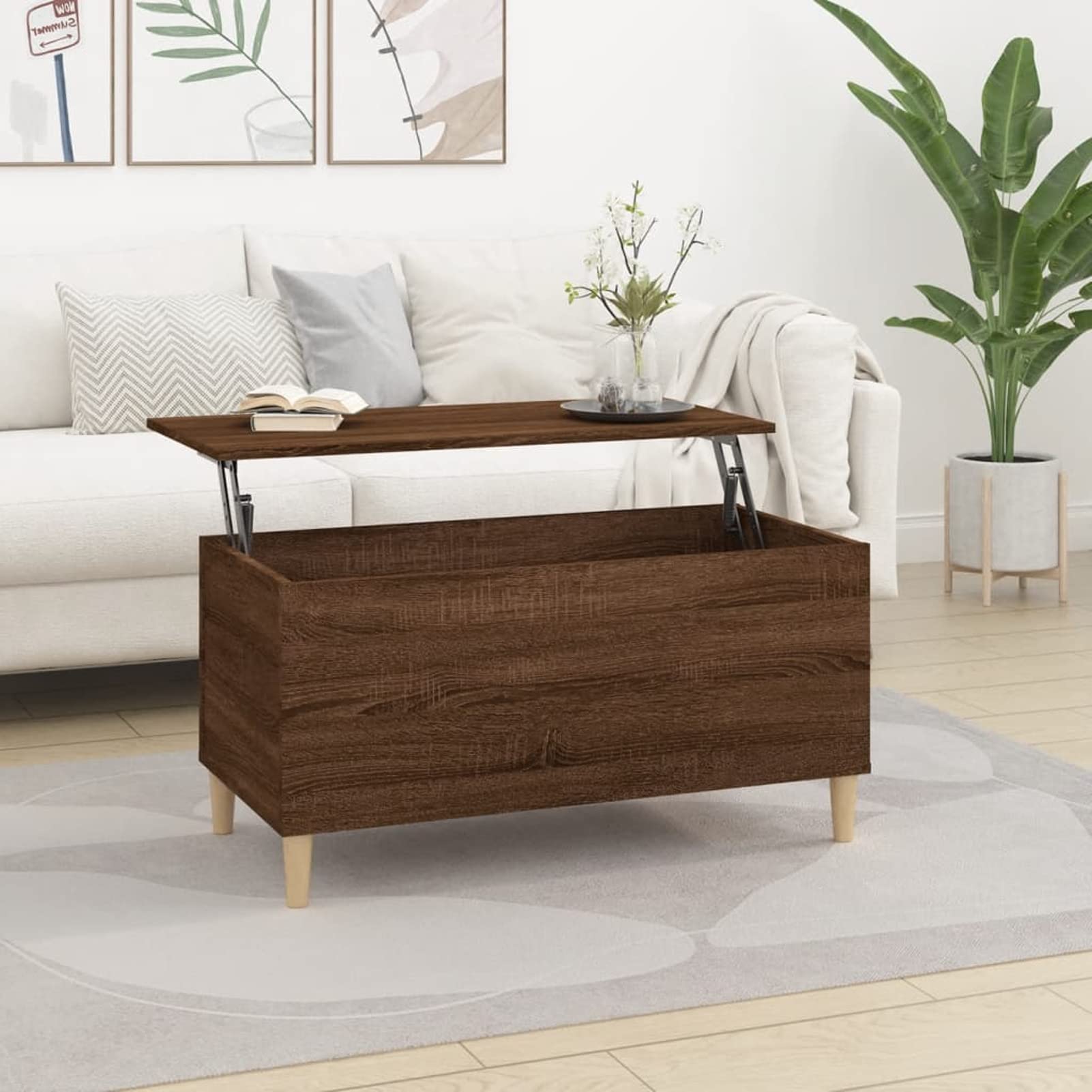Homgoday Tavolino da caffè in rovere marrone, 90 x 44,5 x 45 cm, tavolino da caffè, tavolino da tè, per soggiorno, sala d'accoglienza degli ospiti, camera da letto e ufficio, mobili 983