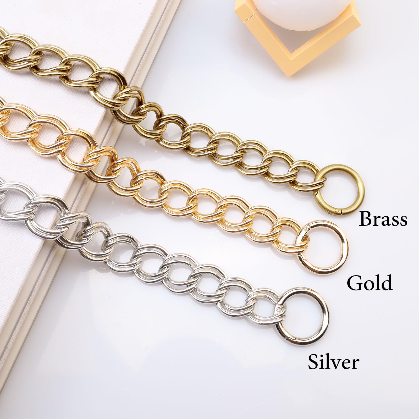 Errienpin Higher End of DIY Chunky Purse Chain Handles - Short Strap Replacement for Handbag or Shoulder Bags, 15.7 Inches Long(Silver?