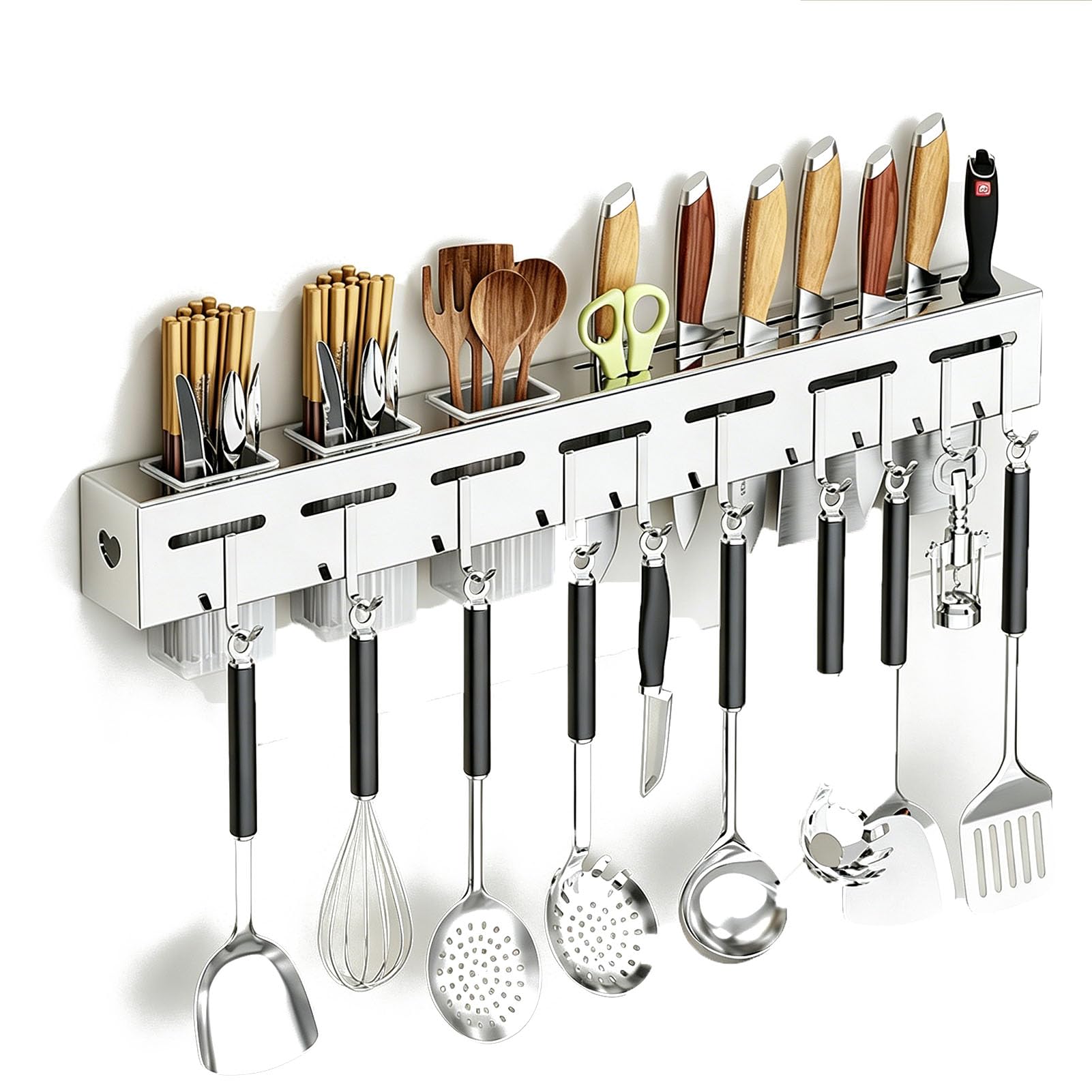 TBATM Kitchen Corner Wall Organizer, Multifunctional Knife Holder Storage Rack for Knives, Chopsticks and Cooking Tools,with Hooks,60cm