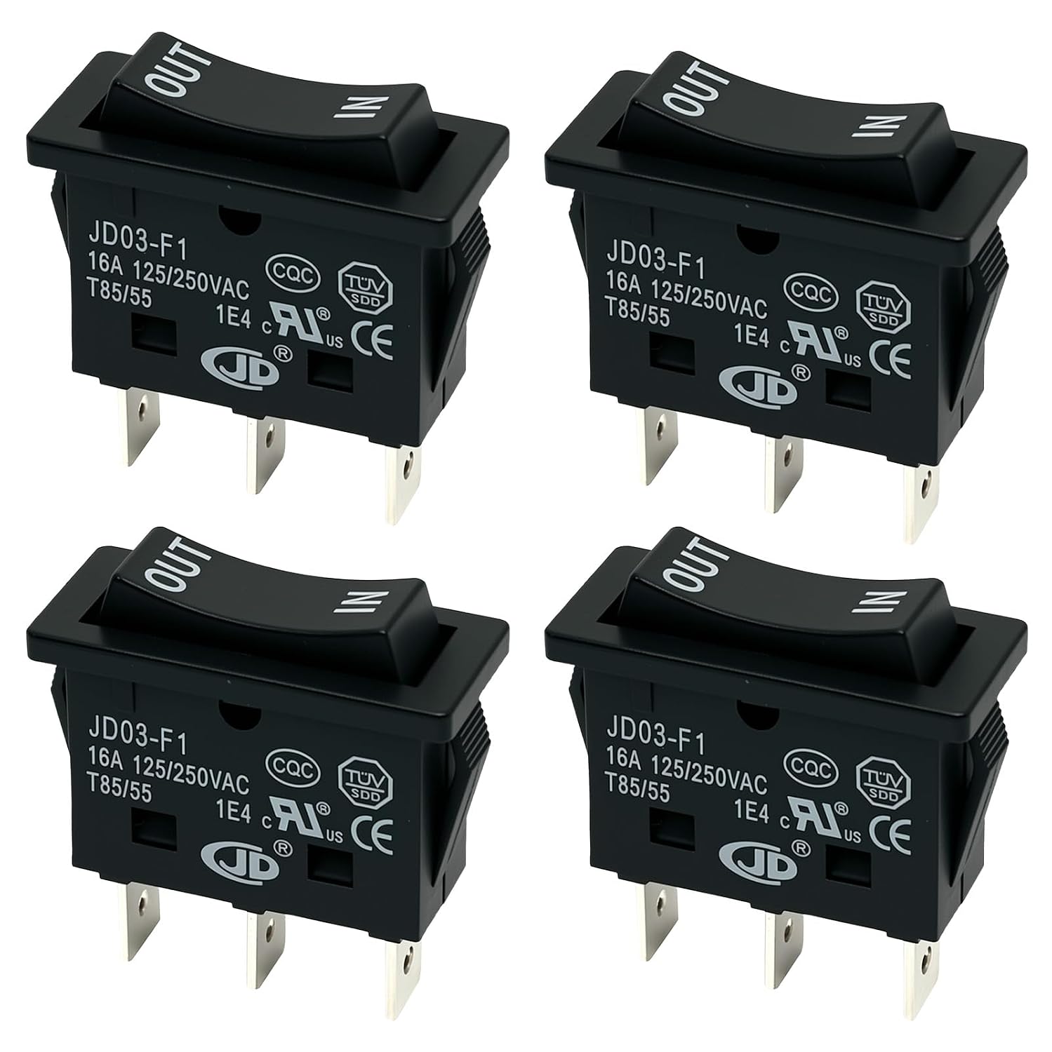 4Pcs KCD4-3NC 16A in-Out Rocker Switch 3 Pins 3 Positons Double Side Momentary