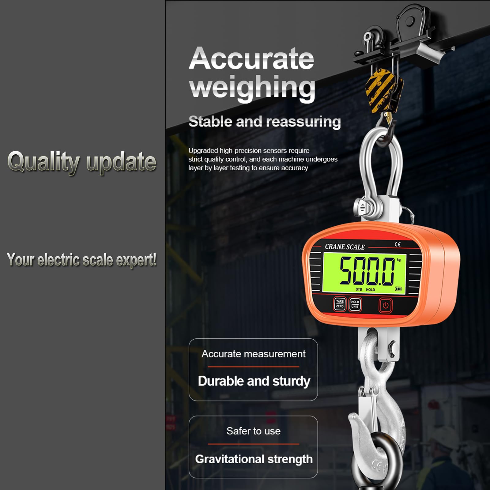 2T 2000KG Grúa Báscula Smart Pesada Tipo Grúa Escala con Aleación de Aluminio de Calidad Aeronáutica Electrónica Colgante Báscula Digital Gancho Báscula Colgante Escala Modelo a pilas (con pilas)