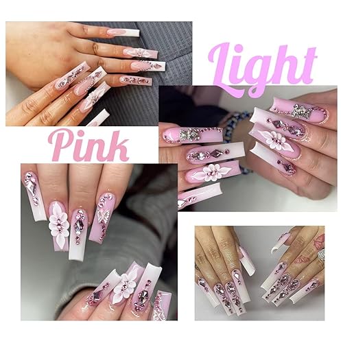 Miniatura 4 de qiipii 120 dijes de uñas de diamantes de imitación rosa, 12 formas, rosa claro, gemas grandes, cristal K9 transparente, manualidades de bricolaje