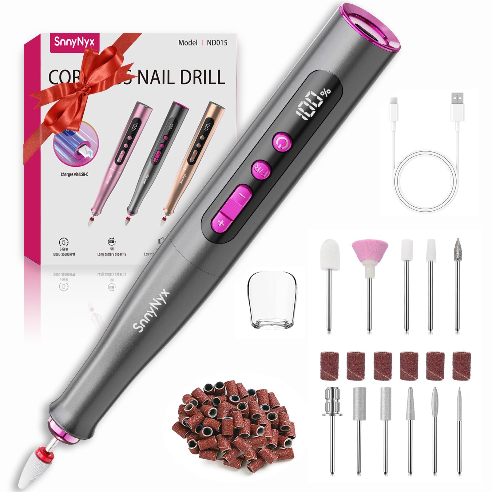 SnnyNyx Cordless Electric Nail Drill 35000 RPM, Professional