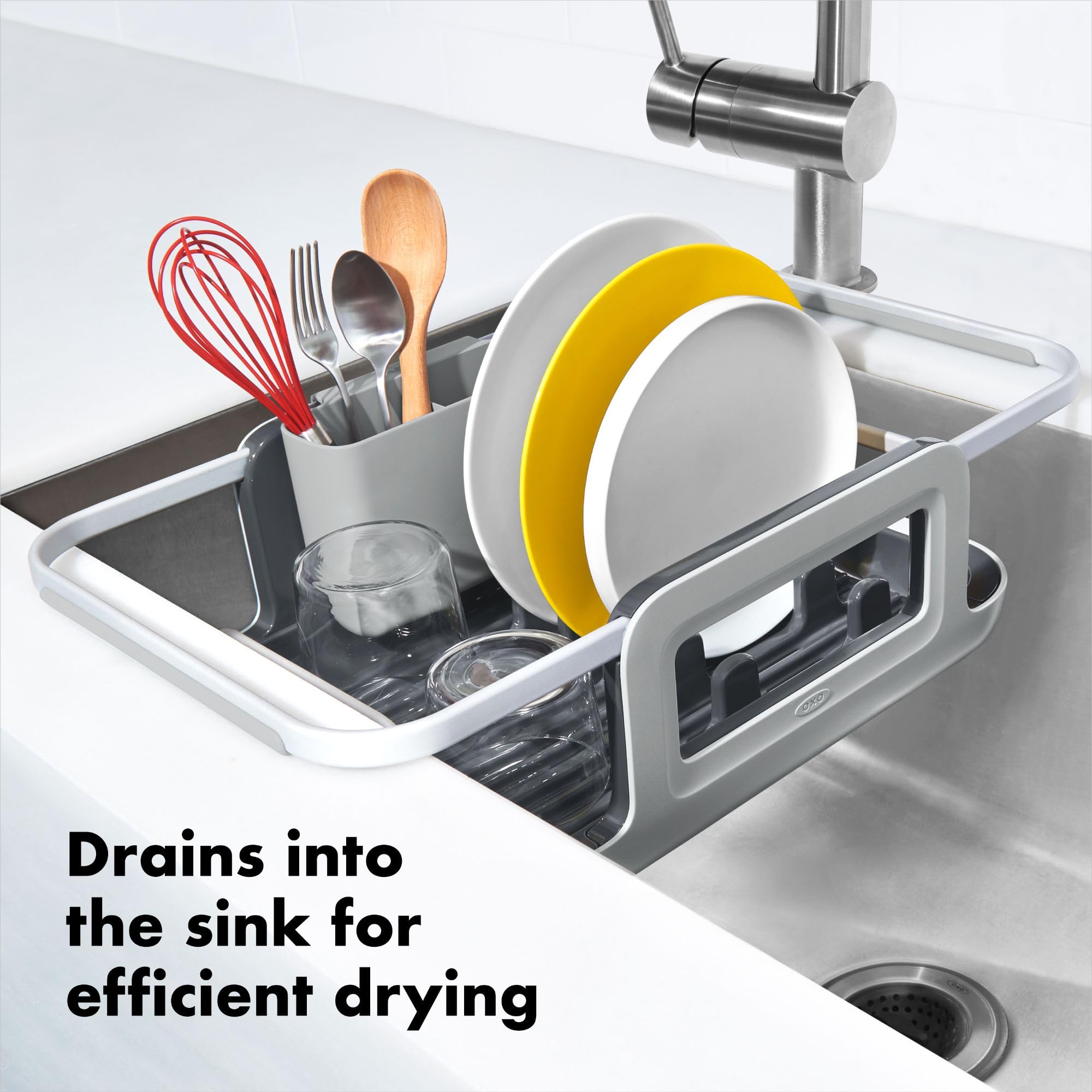 OXO Good Grips Égouttoir à Vaisselle en Aluminium pour évier | Construction en aluminium antirouille, Drainage directe dans l’évier pour un séchage efficace