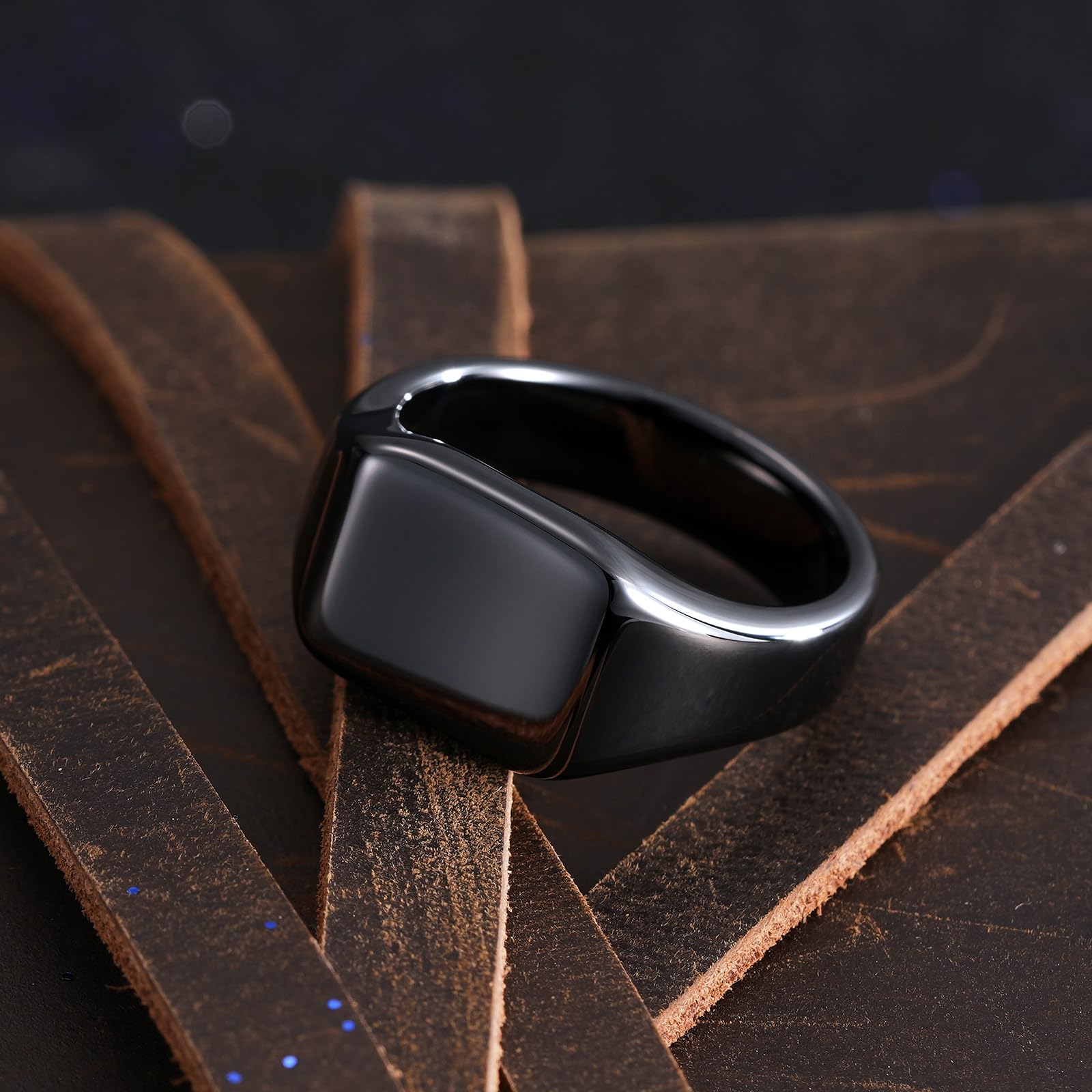 King Will Men's Gunmetal Black Tungsten Signet Rings Thumb Pinky Biker Band Ring For Men High Polished Plain Wedding Statement Ring Comfort Fit