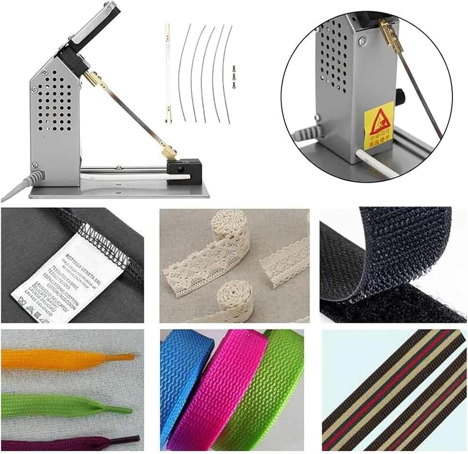 Hot Knife Ribbon Webbing Cutter, 0-2000℃ Electric Rope Cutting Machine, 6.5cm Effective Hot Cutting Length, with Heat Dissipation Fan and Position Ruler, for Nylon, Fabric