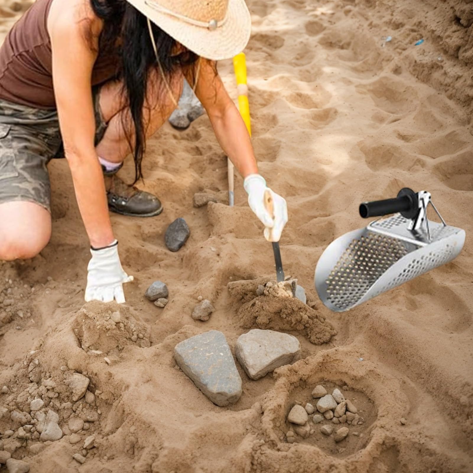 Pala de para detección de Metales,Pala detectora de Metales Playa Encuentra | Pala de excavación resistente, tamizado rápido, herramienta de detección de metales, acero inoxidable para caza