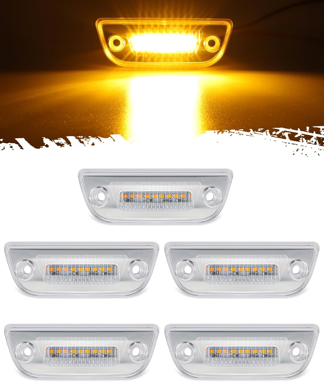 Partsam 5pcs 9 LED Cab Light Truck Trailer Cab Marker Clear Lens Top Roof Running Reflective Lights Assembly Compatible with Peterbilt 579 & Heavy Trucks T680, T770, T880 Cab Lights