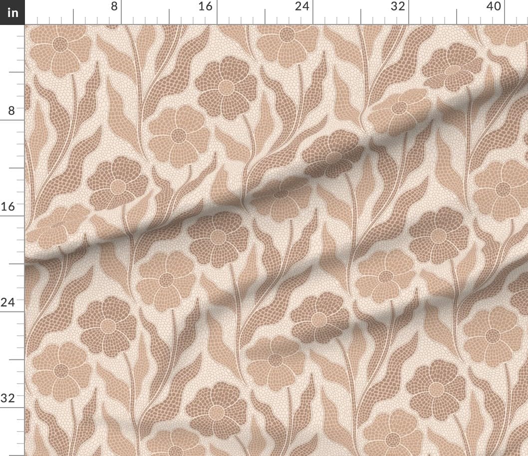 Spoonflower Fabric - Floral Mosaic Neutral Garden Art Deco Beige Brown Nude Simple Minimal Printed on Petal Cotton Fabric Fat Quarter - Sewing Quilting Apparel Crafts Decor
