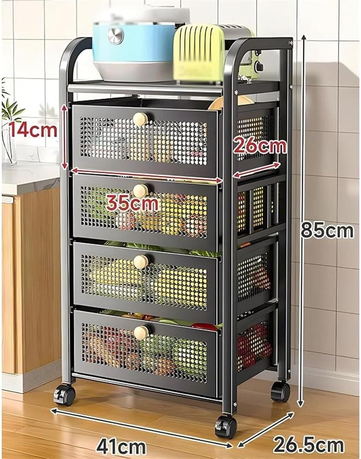 Carrito de almacenamiento móvil de metal multicapa con cajones