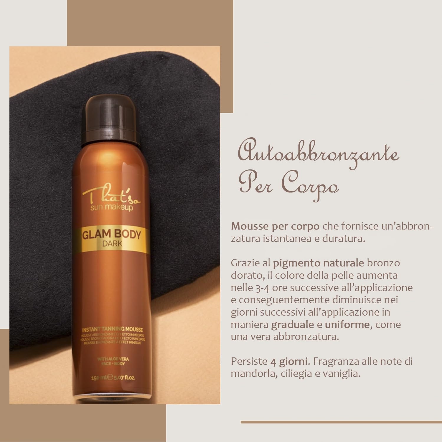 That'so Travel Size - Glam Body Dark - Mousse Tan Autobronzante pour le Visage et le Corps - avec DHA et Aloe Vera - Bronzage Instantané Naturel Bronze - 75 Ml