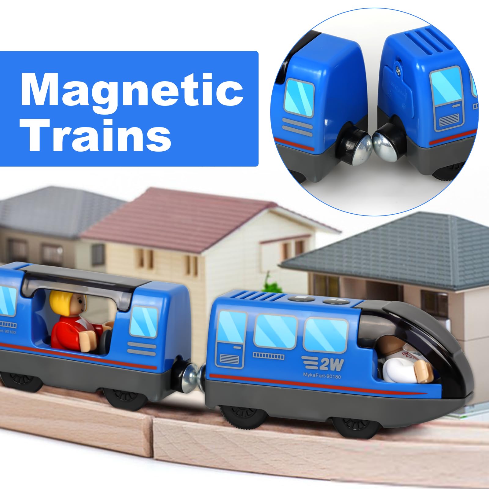 Locomotiva ad Azione a Batteria (Connessione Magnetica), Trenino Elettrico per Bambini Trenino Giocattolo, Potente Set di Proiettili per Motore per Thomas, Brio, Chuggington, Età 3+ Anni, Blu