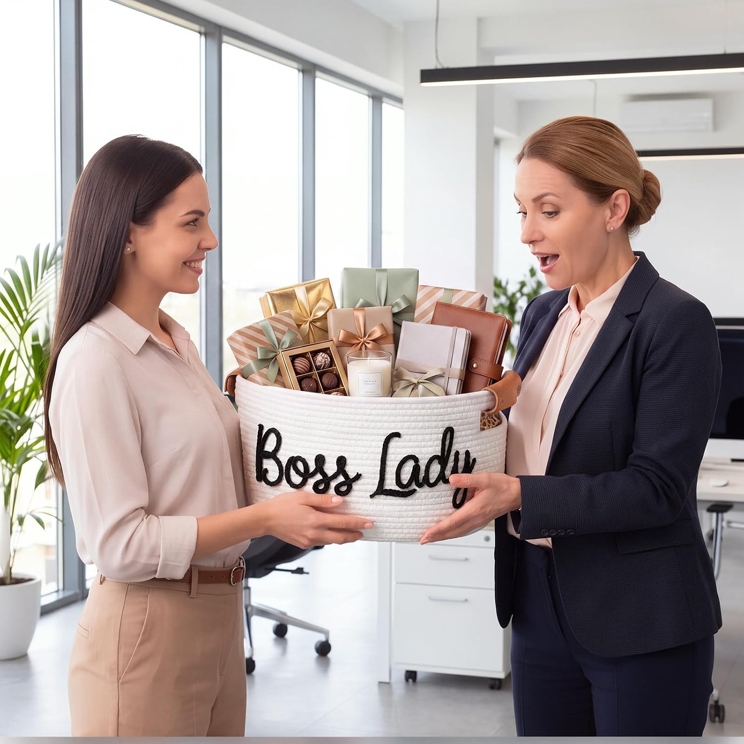 Meanplan Boss Lady Gift Basket, Cotton Rope Gift Basket for Women Boss