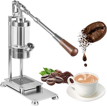 Manual Lever Portable Espresso Maker   Hand-Pressed Stainless Steel Coffee Machine with Adjustable Pressure, Solid Wood Handle, and 58mm Portafilter for Home and Travel Use