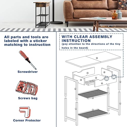 Miniatura 16 de SAUCE ZHAN Mesa auxiliar de sofá con puertos USB y tomas, mesa auxiliar estrecha con estante de almacenamiento para espacios pequeños, mesita de