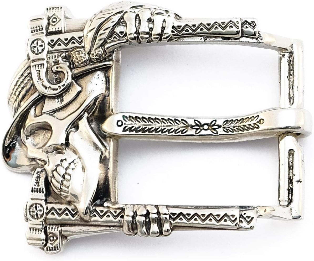 Skull belt buckle Jolly Roger, Handmade solid german silver frame type belt buckle with skull and axes