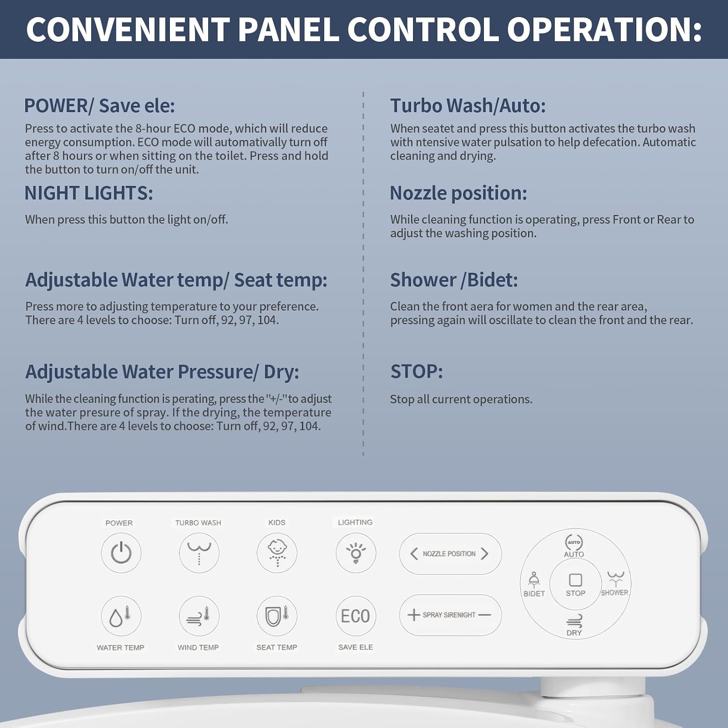 CCV Electric Bidet Toilet Seat Elongated, Warm Water Warm Air Drying, Heated Seat Bidet with Self-Cleaning Nozzle, Soft Closing Lid, Night Light,Temperature Adjustable