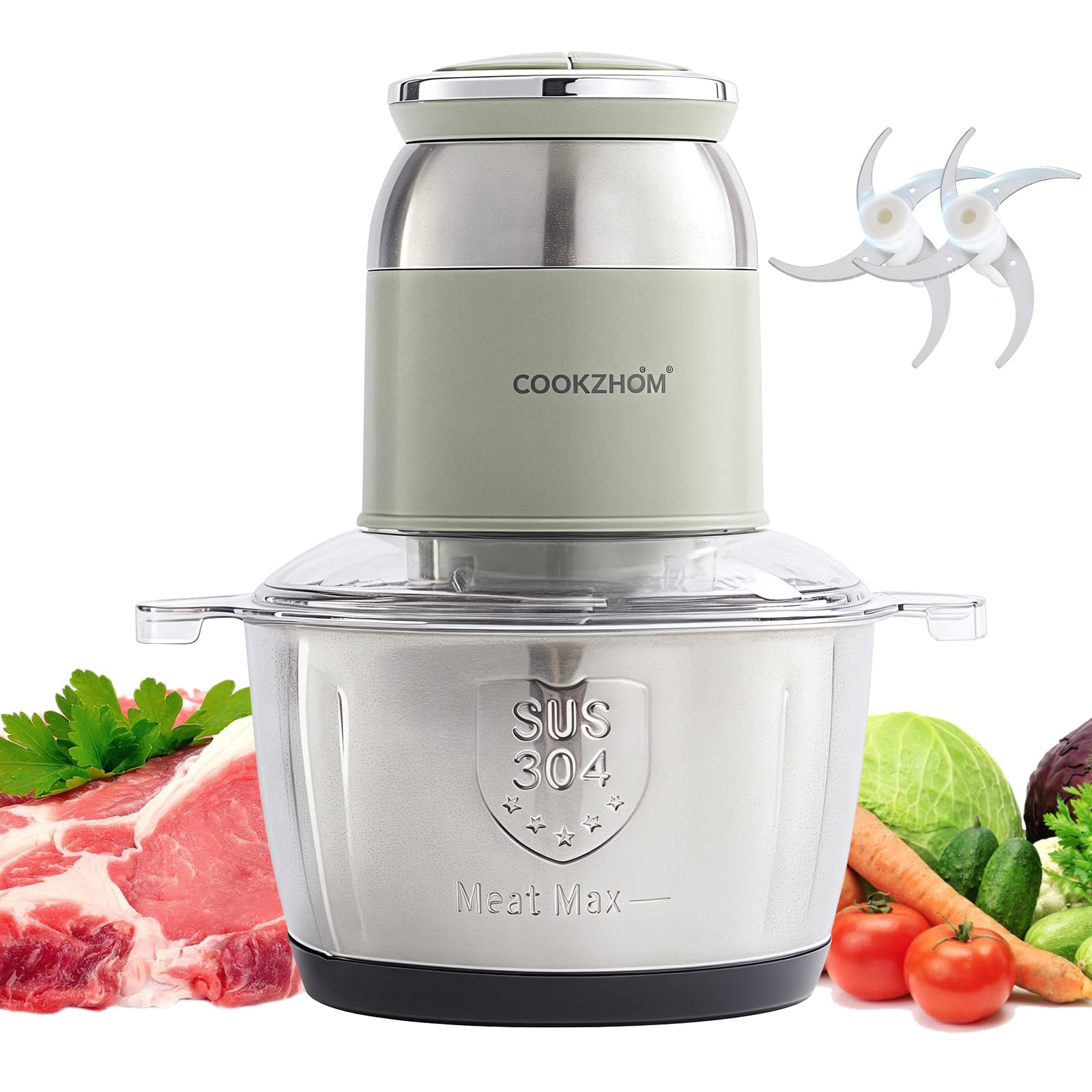 Photo 1 of ***MISSING PARTS***
COOKZHOM Green Food Processor,500W Electric Meat Grinder with 8 Cup Stainless Steel Bowl and 4 Sharp Blades, Food Chopper & Vegetable Chopper for home use,Meat Processor, Vegetables, Fruits and Nuts