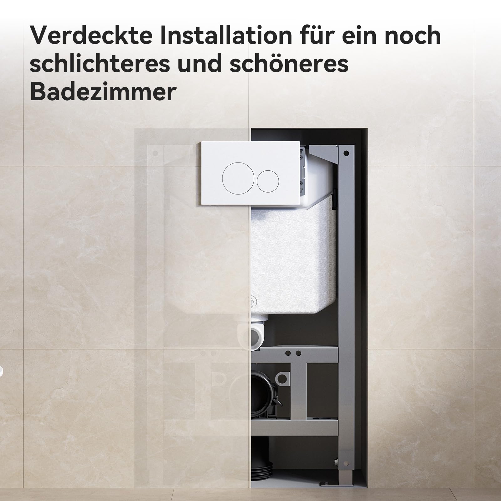 HOROW WC doccia con cassetta di risciacquo a incasso, set completo WC con elemento a parete anteriore con placca di comando, WC sospeso senza bordo con ugello integrato, WC doccia con rivestimento
