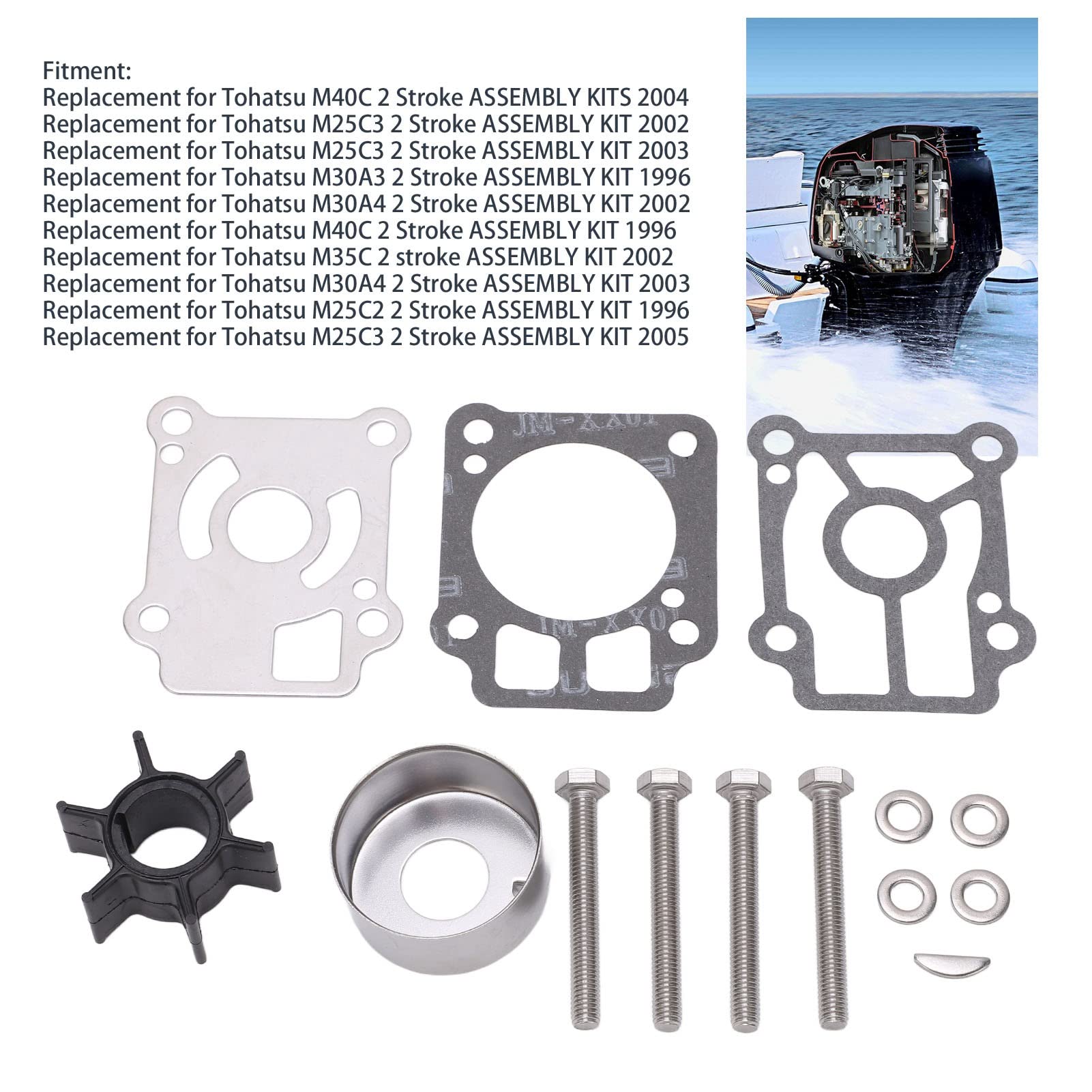 Kit de Reparación de Impulsor de Bomba de Agua Serie Boat Yacht 361 87322 0 Reemplazo para Tohatsu M40C M25C3 M30A3 M30 Fueraborda de 2 Tiempos
