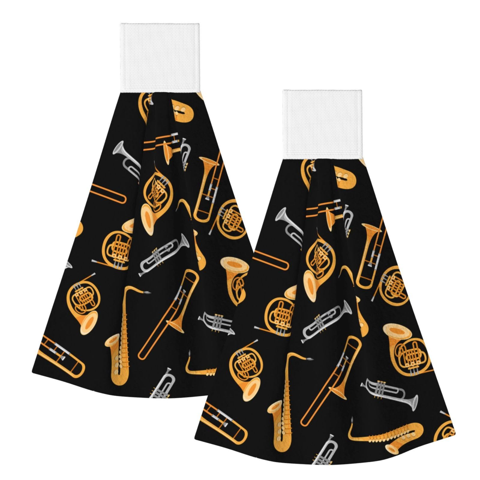 DOPKLNA Saxophone Trombone Lover Music, 2 Pcs Hanging Coral Fiber Hand Towels for Bathroom, Absorbent Kitchen Towels