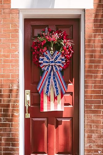 Miniatura 8 de Threetols Arcos patrióticos grandes para corona, lazos patrióticos para corona del día del trabajo, lazos de arpillera para el día de los veteranos,