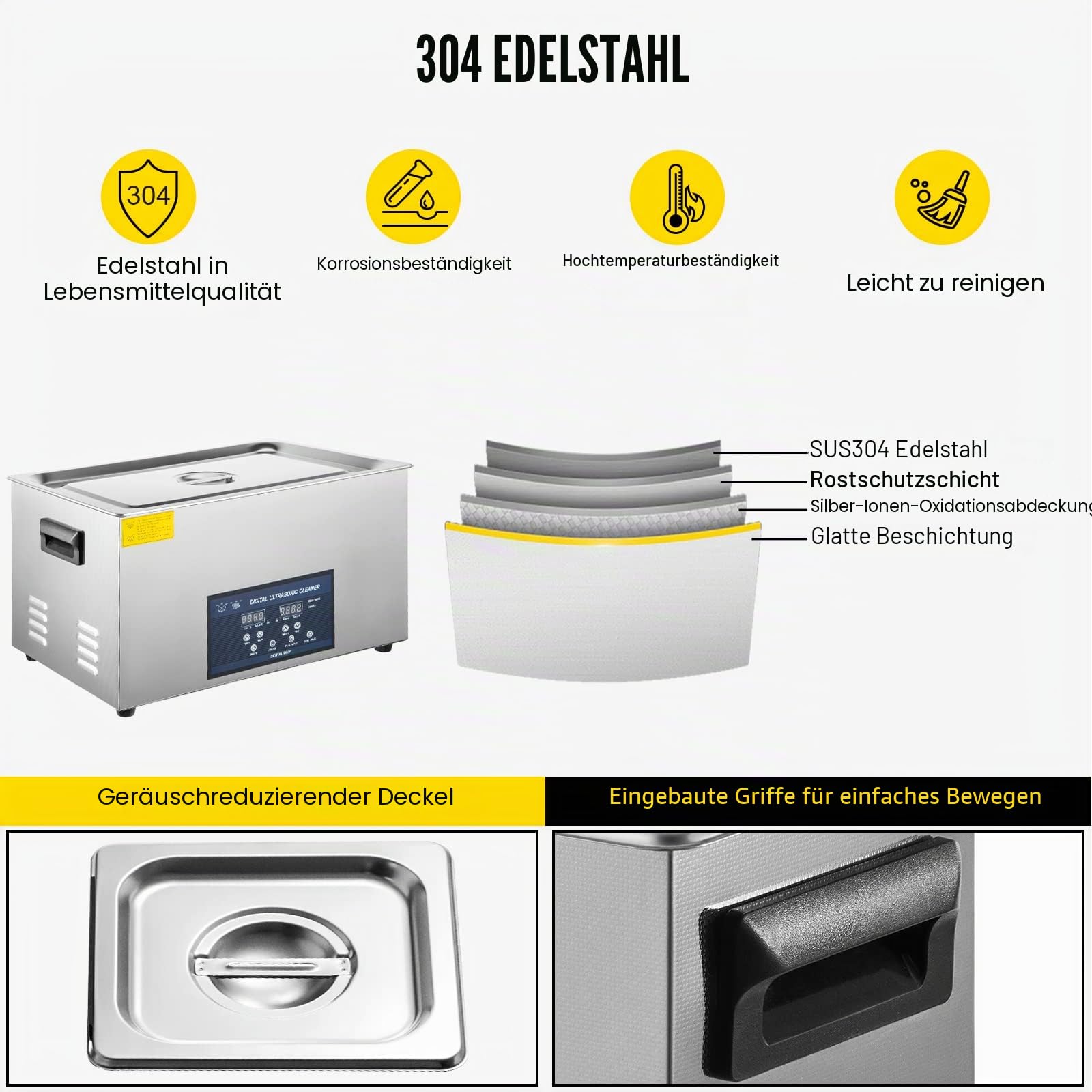 VEVOR Ultraschallreiniger Dual Frequency 30L, Professioneller Ultraschallreiniger 220V mit Heizung, Ultraschallreiniger aus Edelstahl für Teile Schmuck Platine 28/40kHz