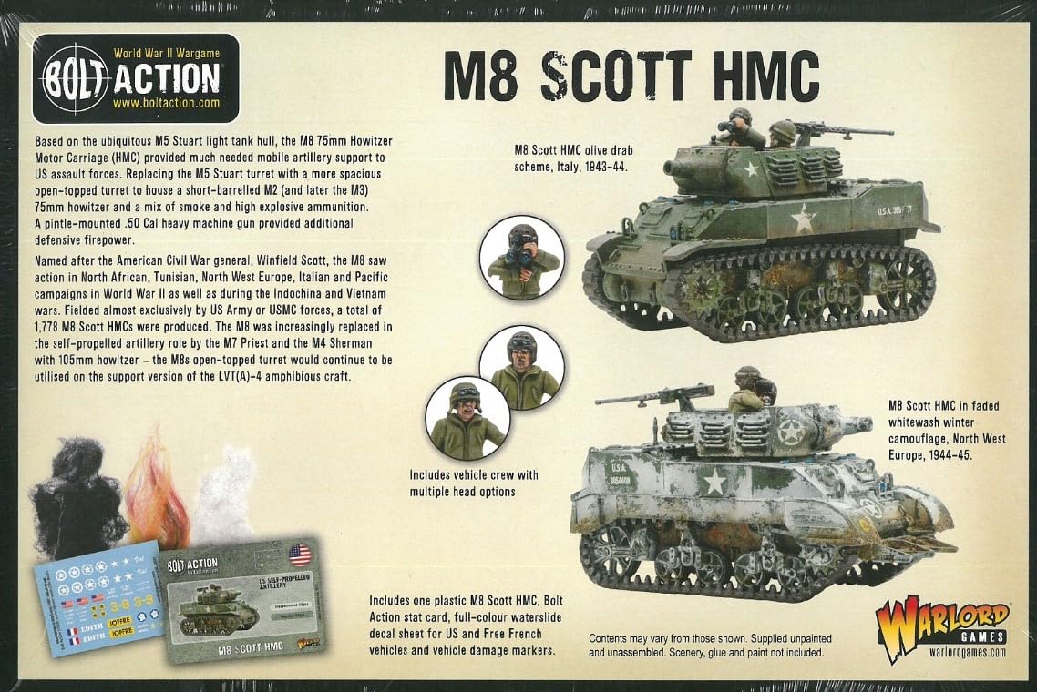 Warlord Games M8 Scott HMC – Modèle à l'échelle 1:56/28 mm en plastique pour action de boulon – Miniatures de la Seconde Guerre mondiale très détaillées pour jeux de guerre de table