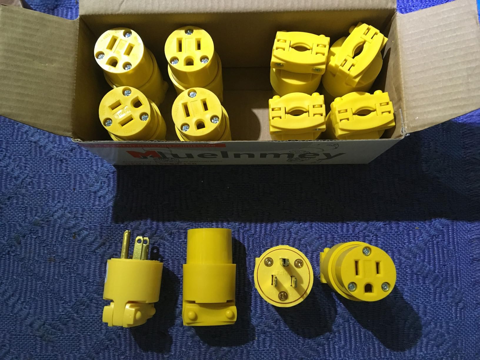 Muelnmey 5-Set Extension Cord Replacement Ends – NEMA 5-15P & 5-15R, 15A 125V, Yellow Shell, 2-Pole 3-Wire, UL Listed