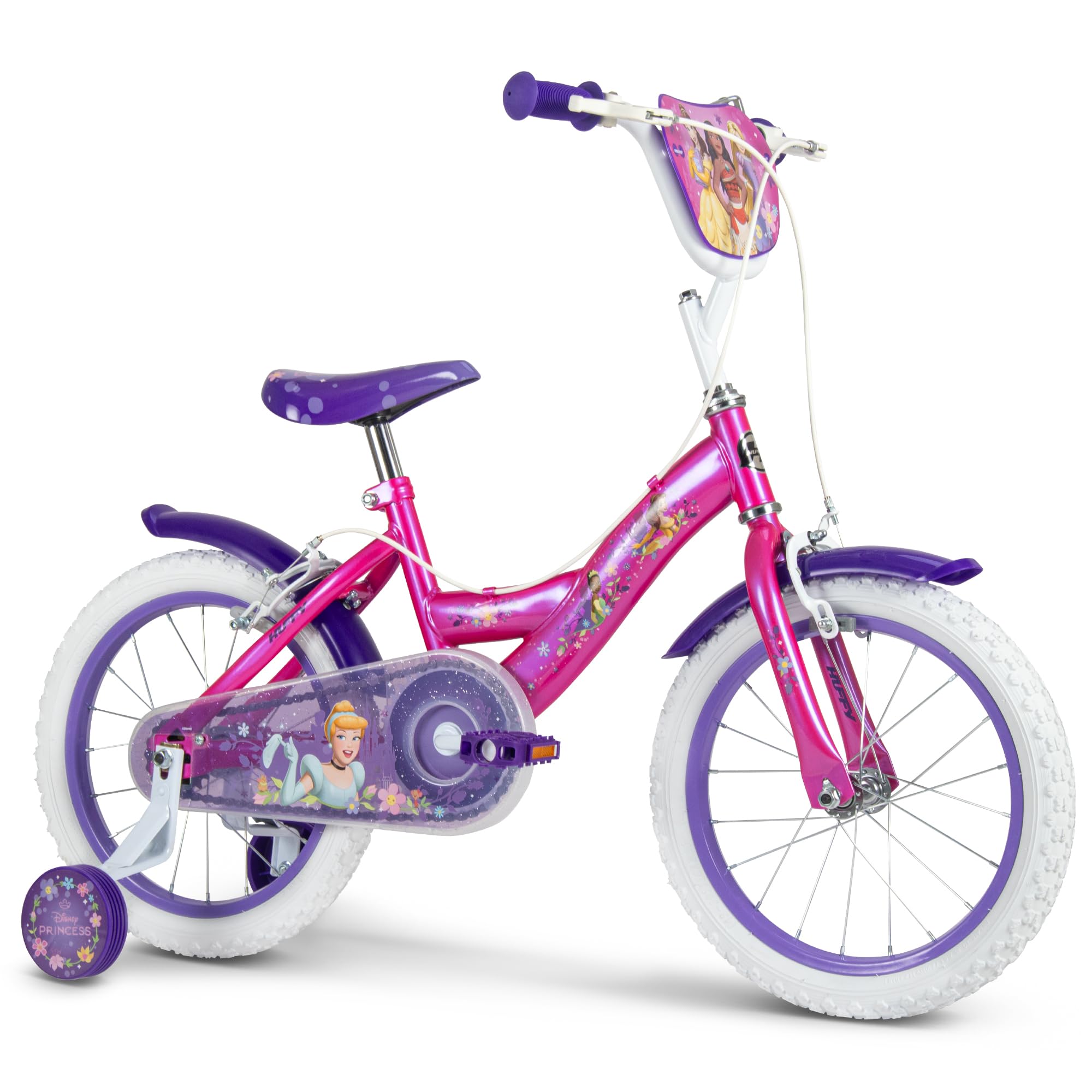 Huffy Disney Princess Bike Bicicleta infantil de 12 pulgadas, 14 pulgadas, 16 pulgadas, edad de 3 a 9 años, frenos de doble deslizamiento, ruedas estabilizadoras extraíbles, asiento ajustable, color