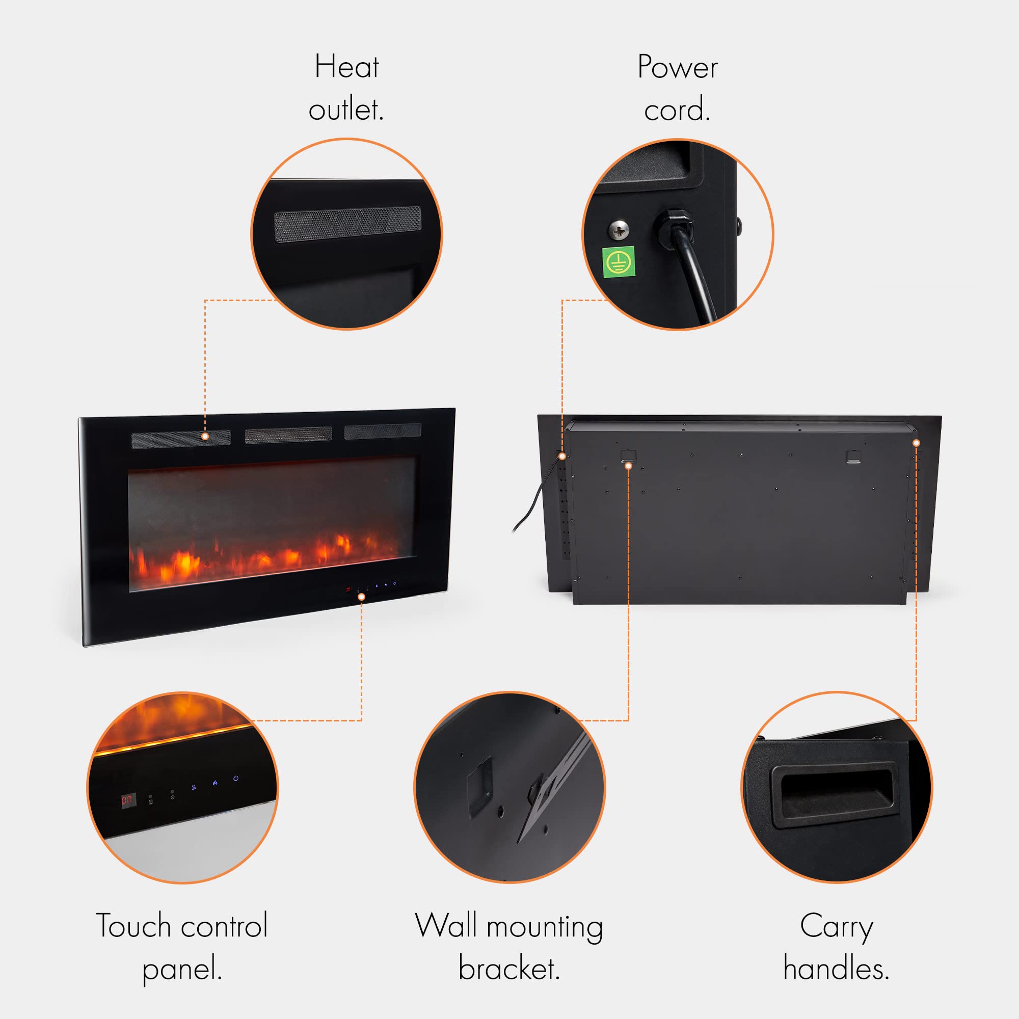 Buy VonHaus Electric Wall Mount Fireplace 1900W 42” Wall Mounted