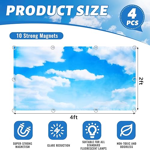 Miniatura 2 de Hortsun Paquete de 4 cubiertas de luz fluorescente de 4 x 2 pies, cubierta de luz magnética para techo suspendido, filtros de luz para techo