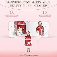 Vista 4 de Espejo compacto, espejo de bolsillo LED de aumento 1X/3X con BIattery interno, mini espejo para bolso, bolsillo, viaje y regalo (rosa)