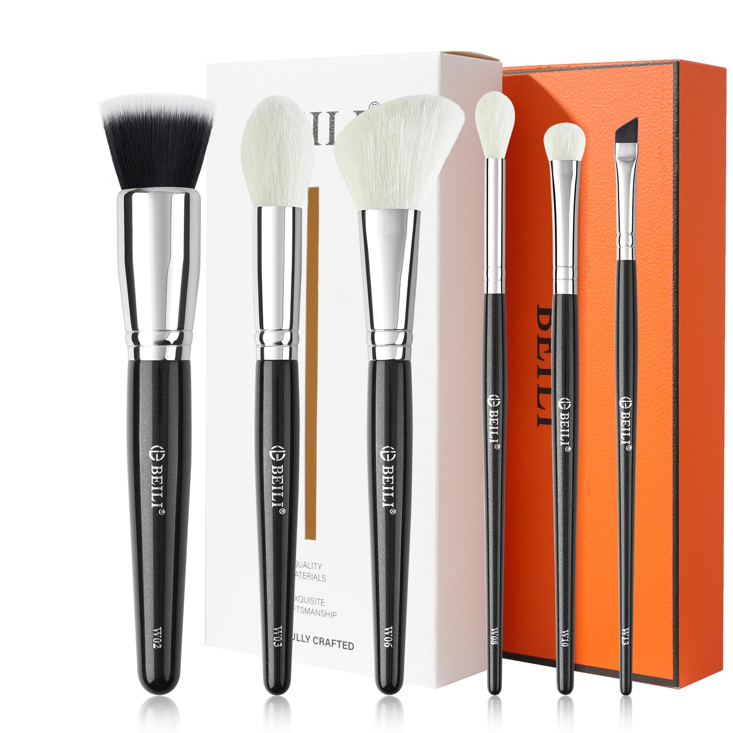 BEILI Brochas de Maquillaje,6 PCS Set de Brochas de Maquillaje Veganas,Base en Polvo Sombra de Ojos Mezcla Corrector Juego de Brochas para Pliegues Pinceles para Delineador de Cejas
