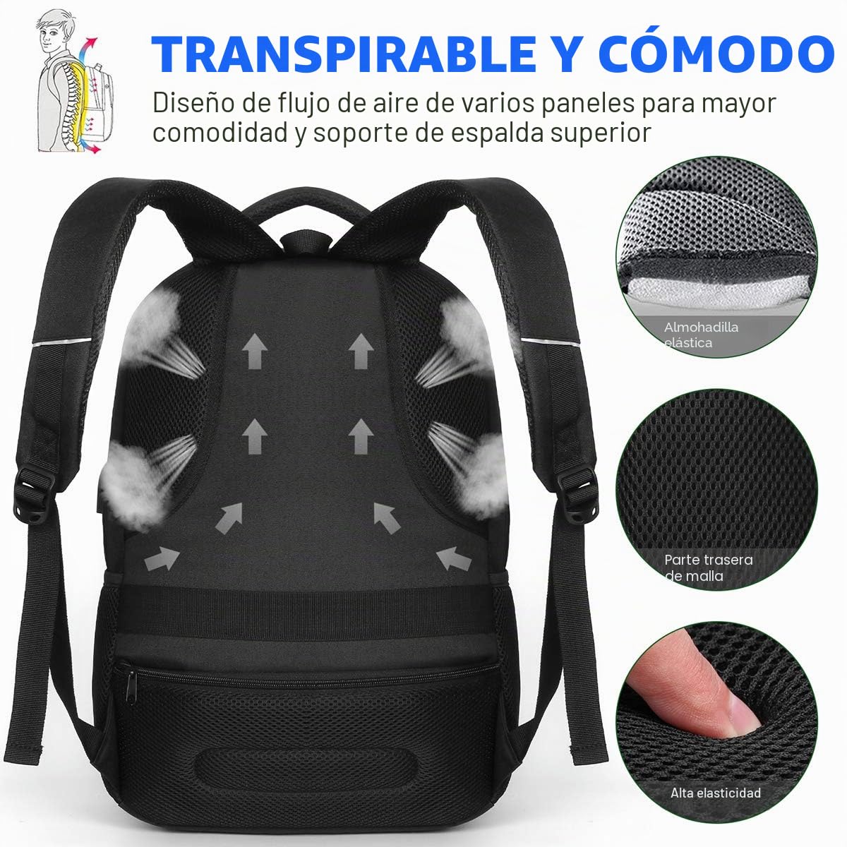 YAMTION - Mochila para mujer, hombre, mochila para niño y niña, para colegio secundario, compartimento para ordenador portátil de 15,6 pulgadas, con puerto USB de carga