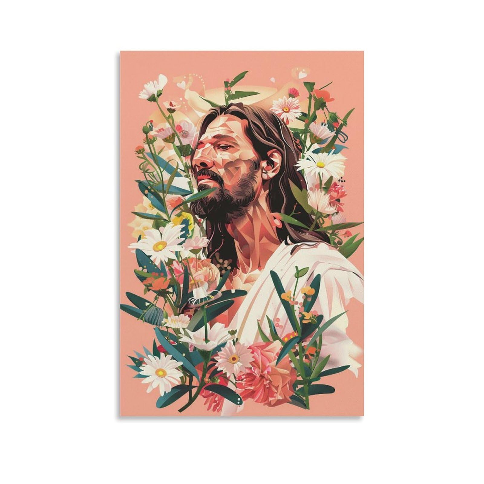 JUWRHRHHRH Floral Jesus Christ Pastel 01 Poster Canvas Aesthetic Wall Art Painting Decor for Living Room Bed Room 12x18inch Unframe-style