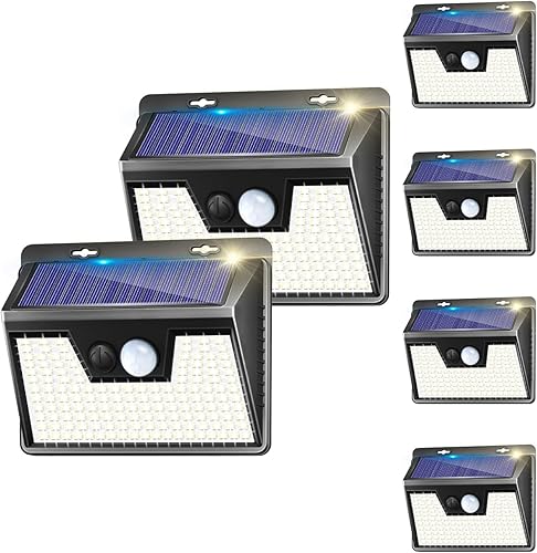 Paquete de 6 luces solares para exteriores, 140 LED3 modos, sensor de movimiento, alimentadas por energía solar, inalámbricas IP65 impermeables,