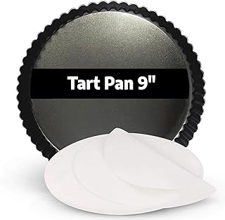 YUMTART 9 Inch Tart Pan, 1.1" Depth Removable Bottom Pie Pan – Deep Fluted Non-Stick Tart and Quiche Pan with 10 Parchment...