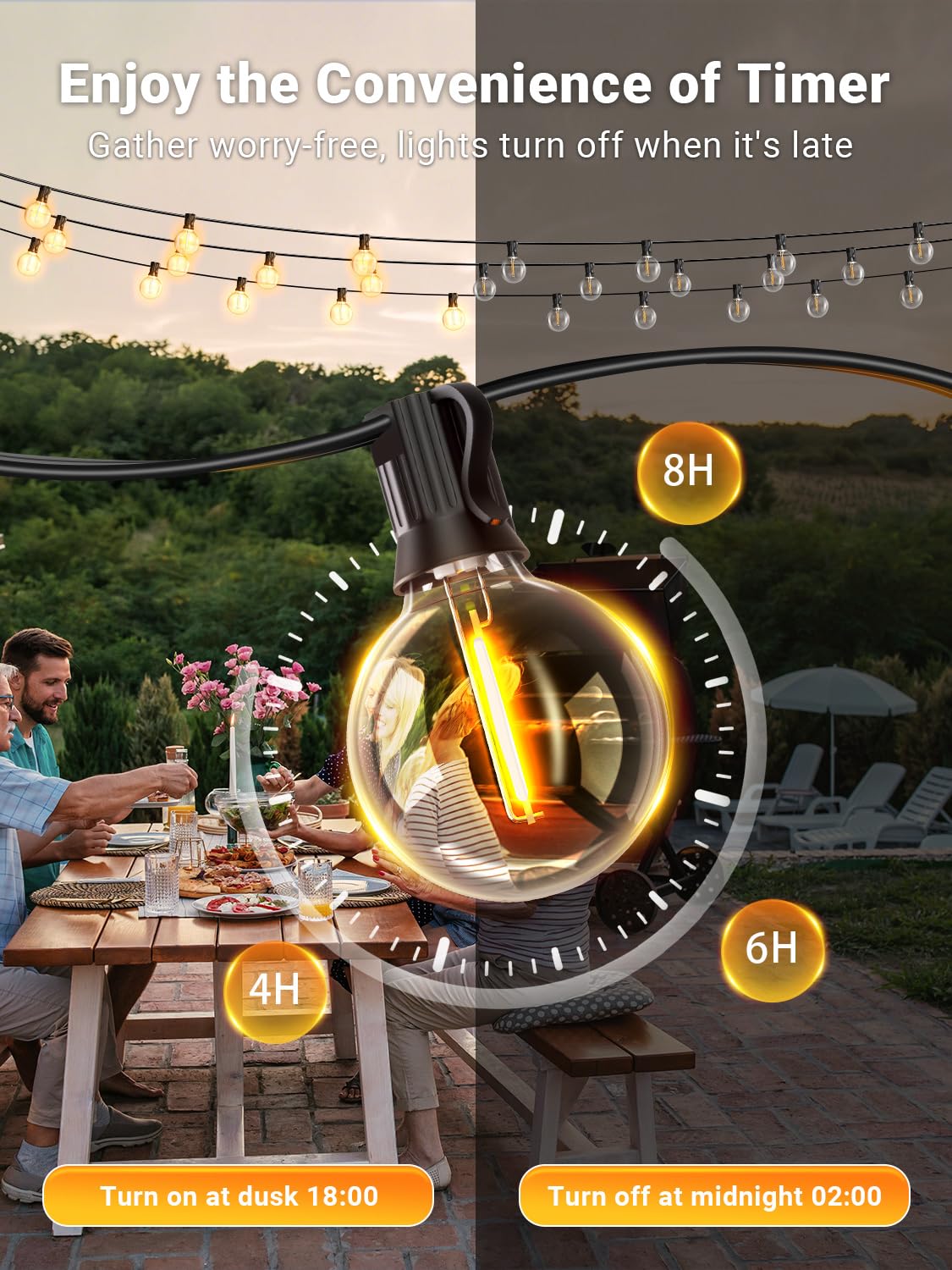 Guirlande Solaire Exterieur, Guirlande Lumineuse Exterieure Solaire avec G40 Ampoules, 8 Modes Étanche IP44 Guirlande Guinguette Extérieur pour Jardin Terrasse Mariage Fête (7.5m-Solaire)