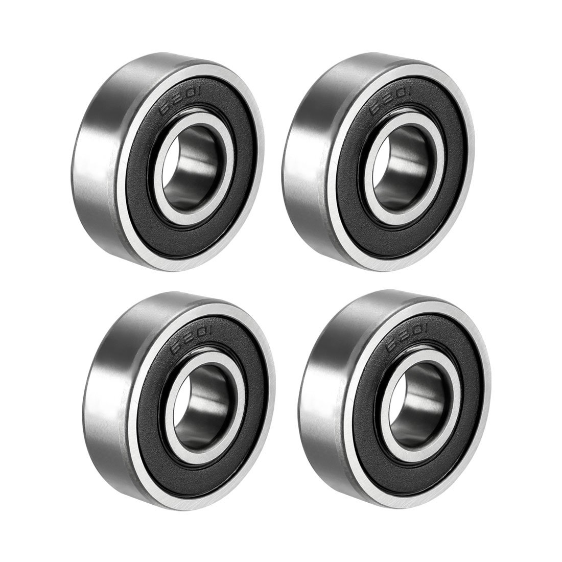 6201-2RS Ball Bearing 12mm x 32mm x 10mm Double Sealed 180201 Deep Groove Bearings, Carbon Steel (Pack of 4)