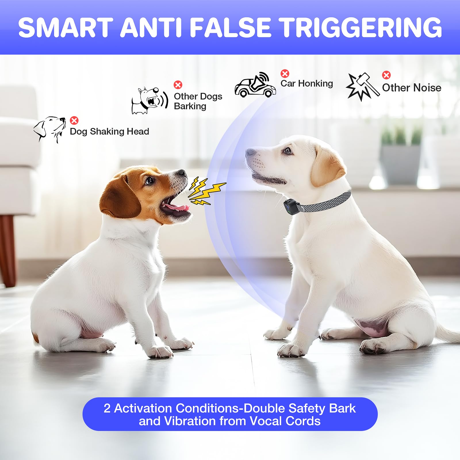 Collar de ladridos para perros grandes, medianos y pequeños, dispositivo antiladridos para perros, collar inteligente recargable con 7 sensibilidades ajustables, collar compacto para interiores y