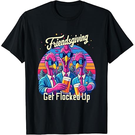 Funny Friendsgiving 2023 'Get Flocked Up' Squad Matching T-Shirt
