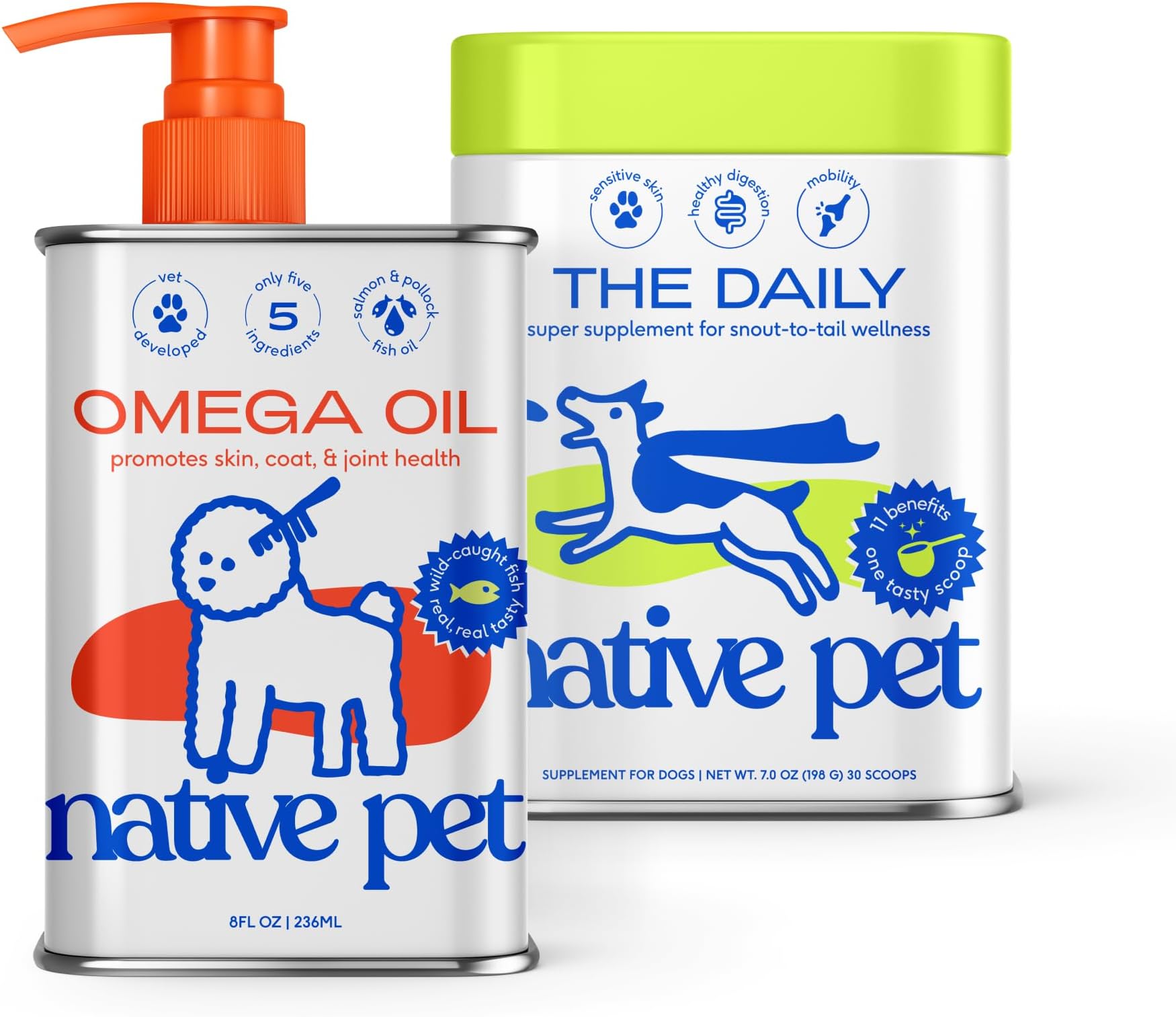 Pack Leaders Bundle - Daily Dog Multivitamin (7 oz.) & Omega Oil for Dogs (8 oz.) - Omega 3 Fish Oil for Healthy Skin, Shiny Coat, & Strong Joints & Daily Multivitamin for Pups