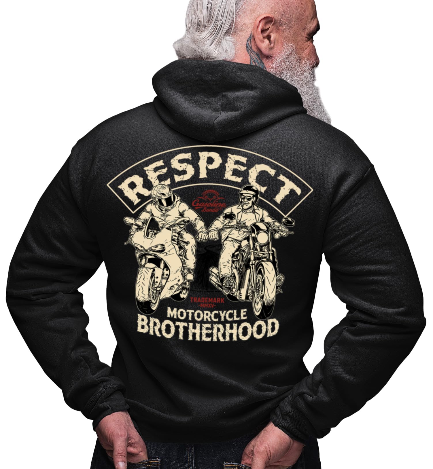 Gasoline Bandit Biker Racer Kapuzen-Jacke Zip-Hoodie Respect Motorcycle Brotherhood