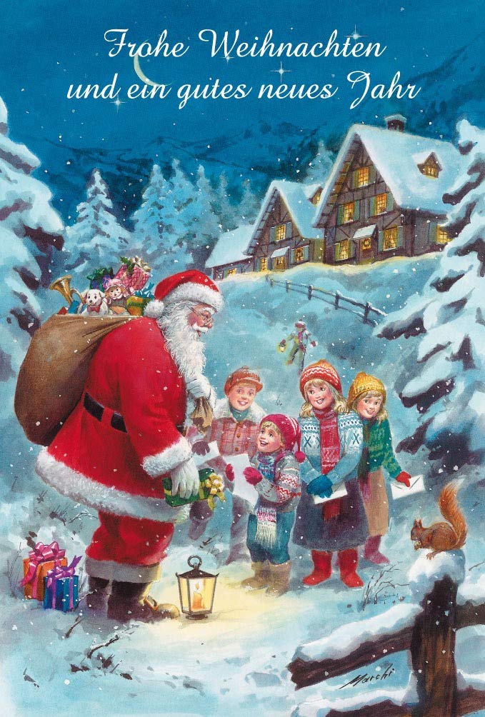 bsb Merry Christmas Greeting Card with Santa Claus in Winter Landscape