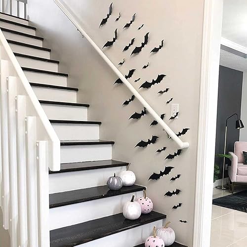 Miniatura 3 de Decoración de pared de murciélagos 3D de Halloween, decoración de murciélagos de plástico mejorada, 60 unidades, 4 tamaños, reutilizables, PVC,