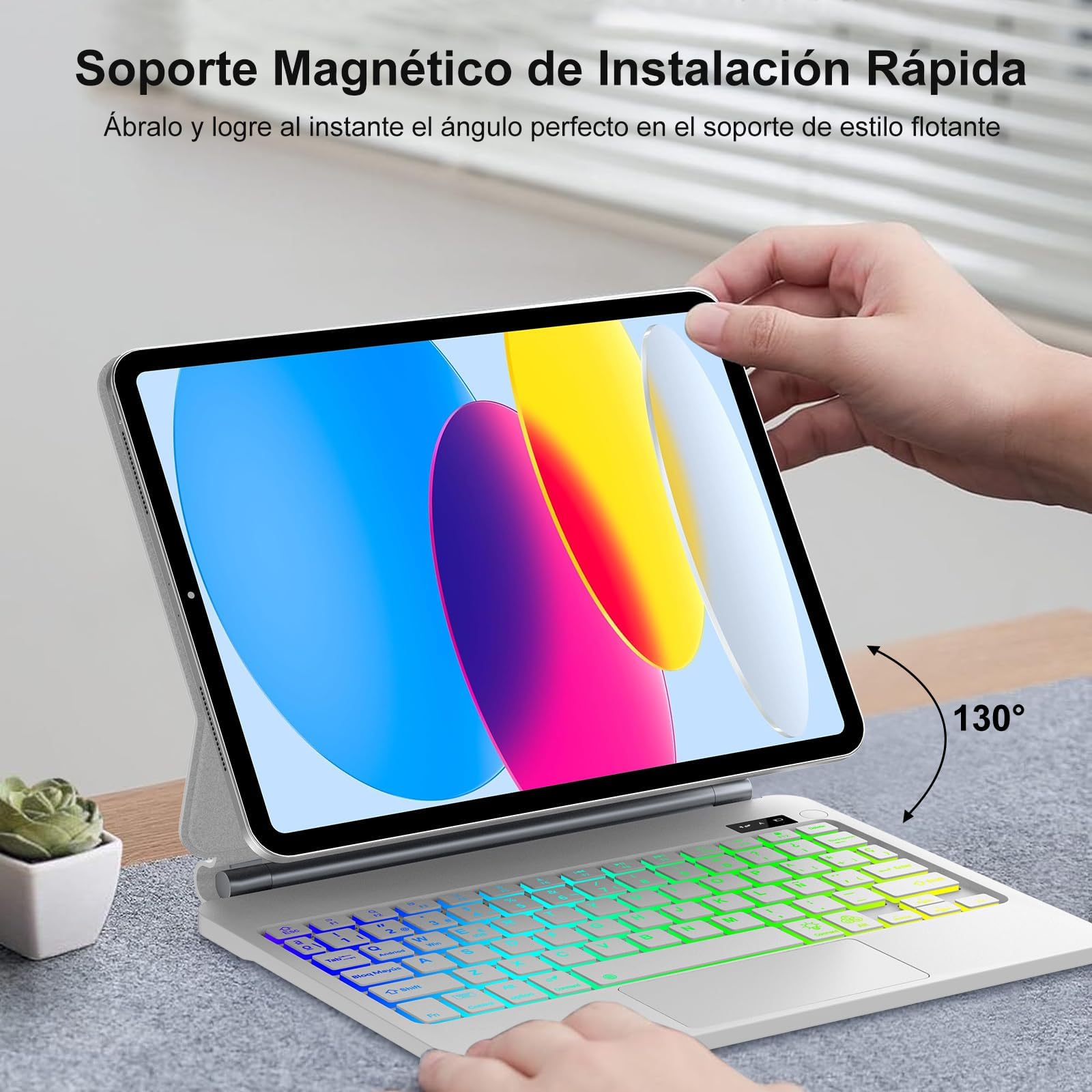 Magic Keyboard for iPad A16 11a Gen 2025/10a Gen 2022, Soporte Magnético Flotante y Panel Táctil Multitáctil de Precisión, Funda Teclado con Retroiluminado for iPad 10th/11th Gen 10.9/11 inch, Blanco