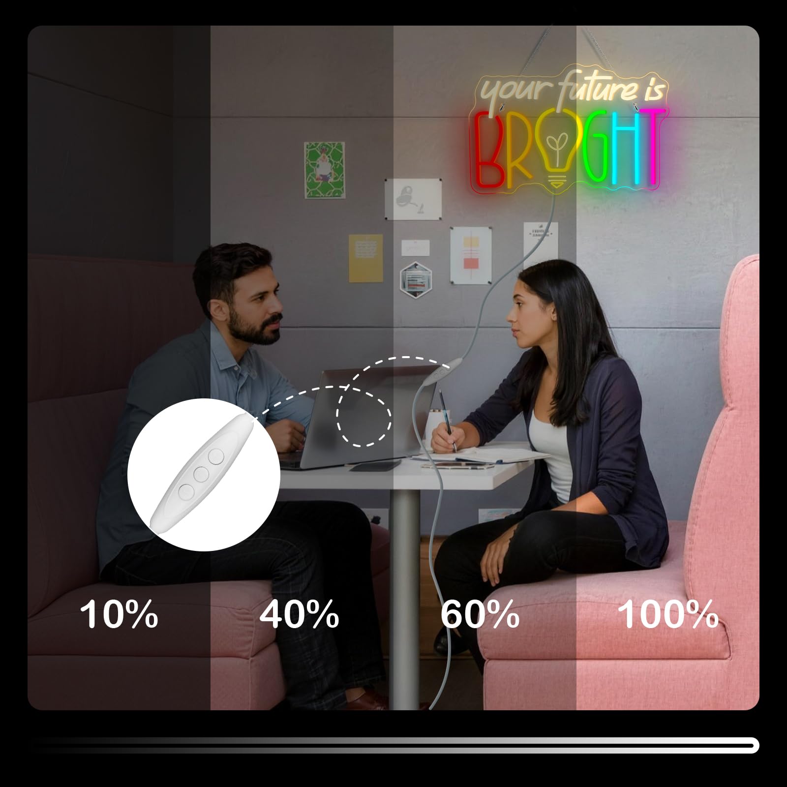 Horseneon Your Future Is Bright - Insegna al neon motivazionale per studenti, decorazione da parete a LED per scuole, regali per insegnanti e aree di studio, alimentata tramite USB con luminosità